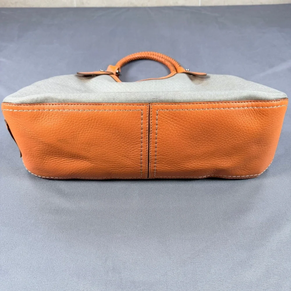 Cole Haan Genevieve Hobo Bag Canvas‎ Leather Orange Tan Large Braided Silver HW